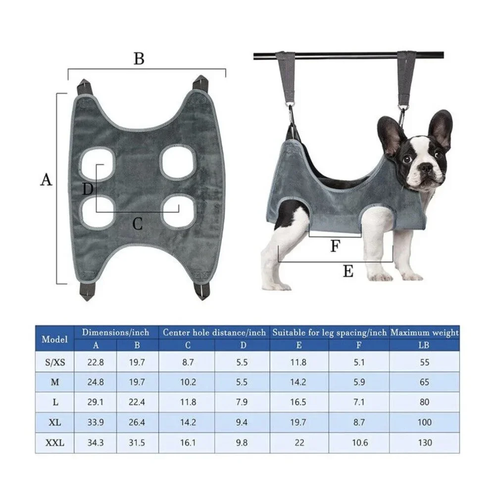 NEW FOXBUS Dog Grooming Hammock Pet Sling Helper Harness Large Gray 2-in-1 Med